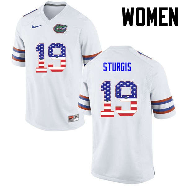 Florida Gators Women #19 Caleb Sturgis College Football USA Flag Fashion White